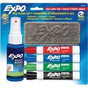 Ens. d'effacement à sec EXPO, Comprend 4 marqueurs à pointe biseautée effaçables à sec, 1 brosse, 1 nettoyant liquide