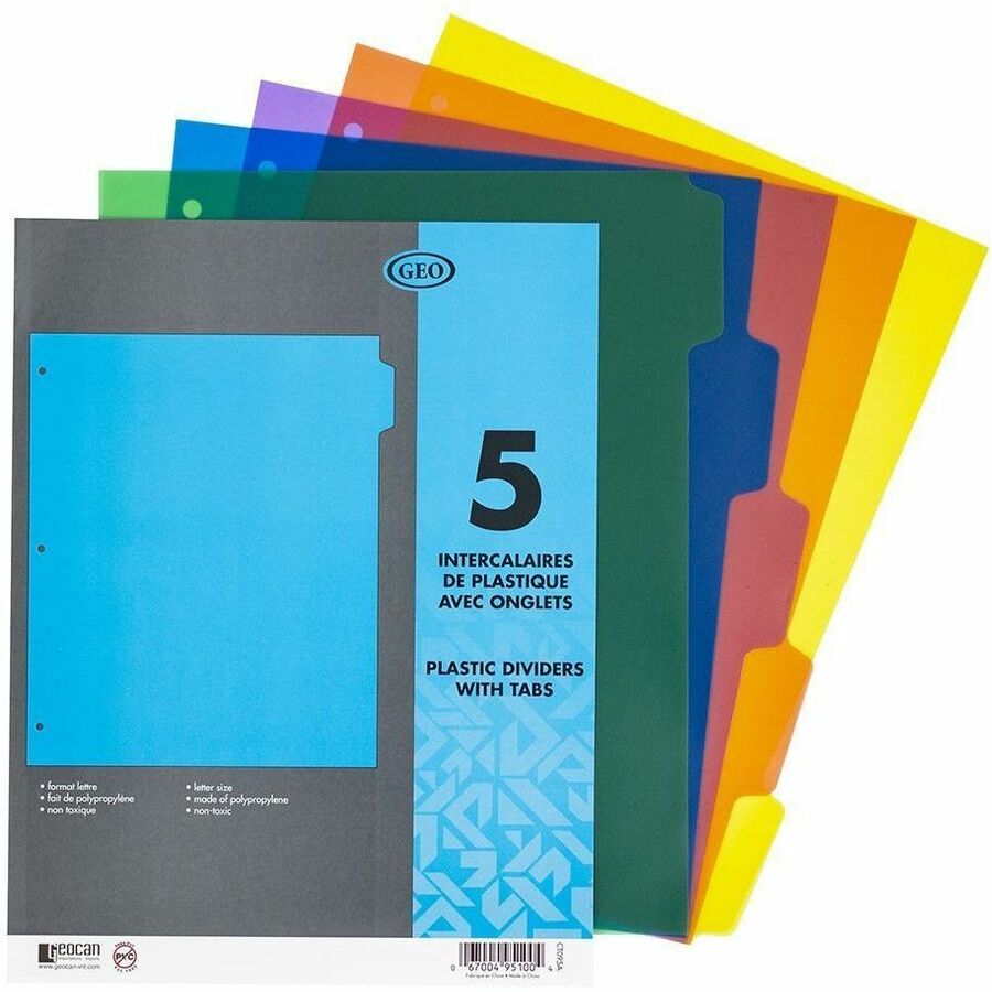 [106948] 5 Poly Tab Dividers, Assorted Colors