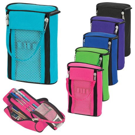 [PP2004B] Étui à crayons en nylon, 2 glissières, Couleurs assorties