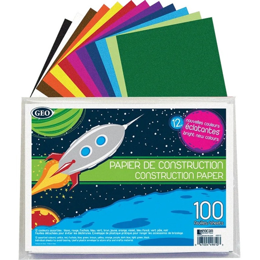 Papier construction dans une enveloppe en poly Géocan (100 feuilles)