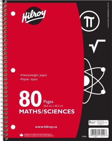 Cahier spirale math/science, 80 pages