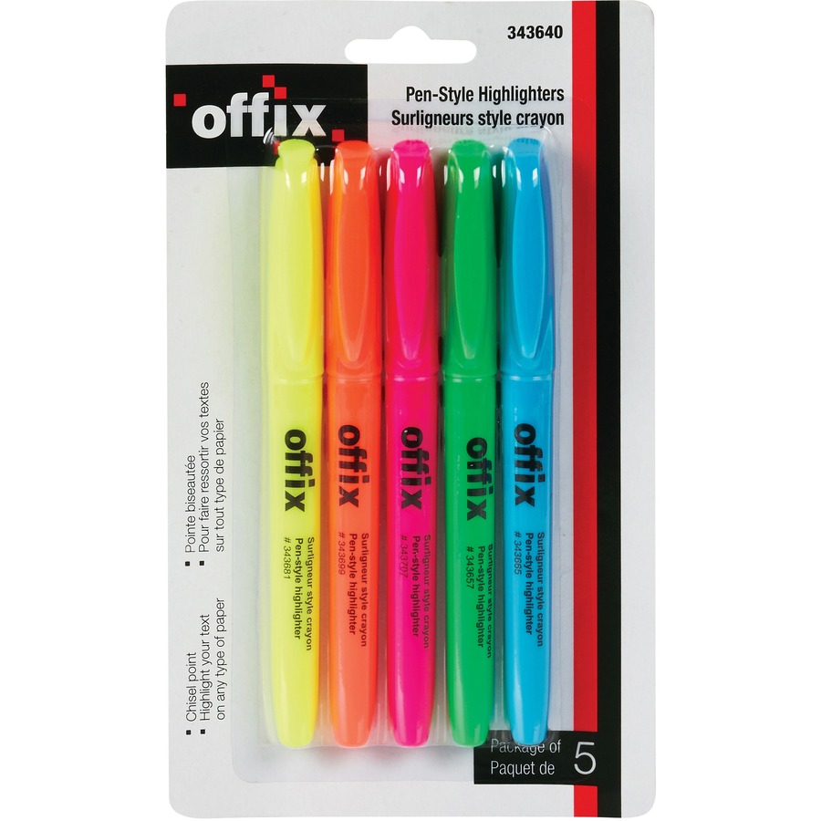 Offix® Highlighter Set (Pkg 5, Yellow, Orange, Pink, Green, Blue)