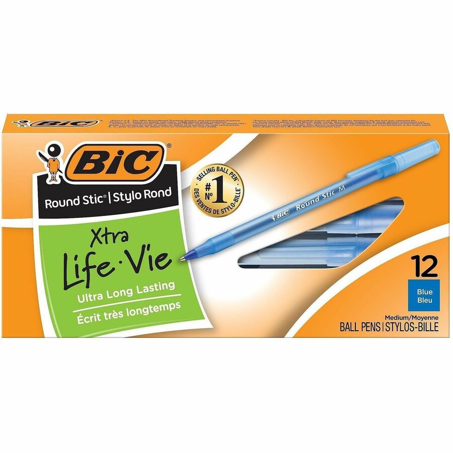 Round Stic Ballpoint Pens, Medium, Blue (Box of 12)