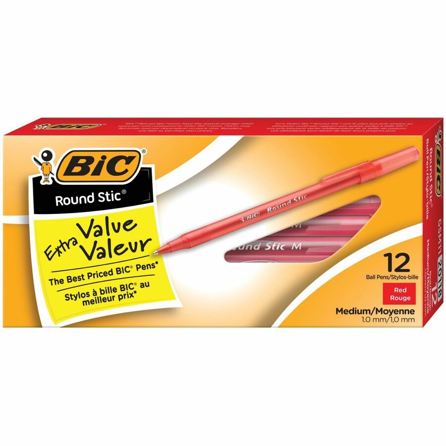 Stylos à bille Round Stic, Medium, Rouge (Bte de 12)