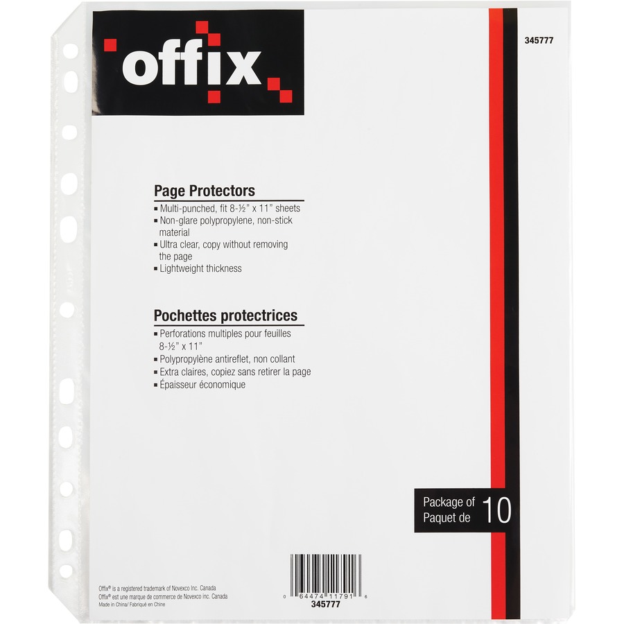Protège-feuilles 3 trous, Insertion par le haut (Pqt de 10)