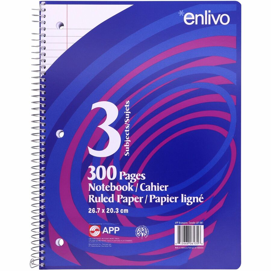 Cahier à reliure spirale, 3 sujets, 300 pages