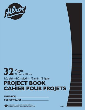 Cahier de projet (12-924), 32 pages, 1/2 Uni- 1/2 Ligné, Bleu