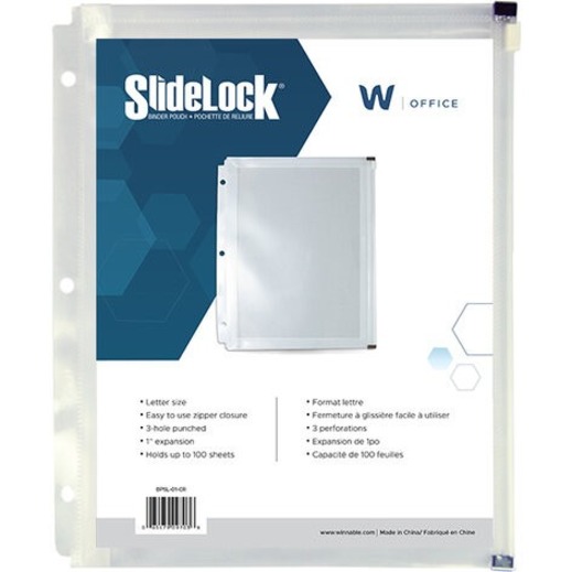 Enveloppe de plastique 3 trous, 9-1/2" X 11-1/2", Fermeture à glissière, avec pochette, Clair
