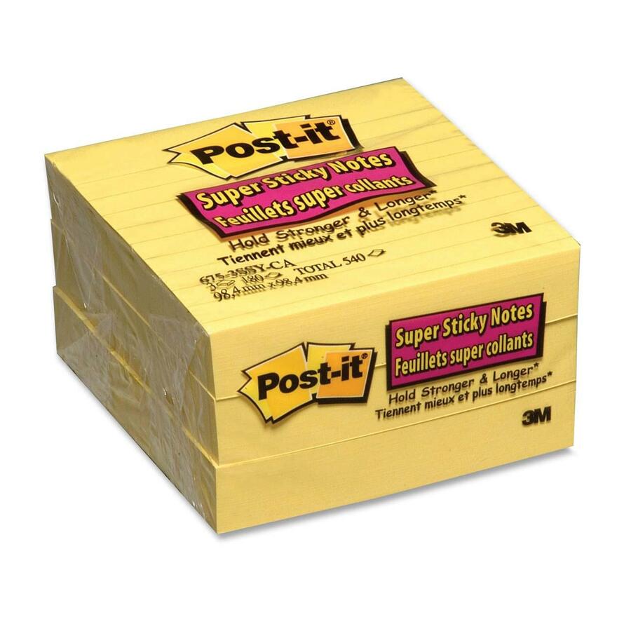 [734376] Blocs de notes autocollantes Post-It, 4" x 4", ligné (3 pad de 90 fls)