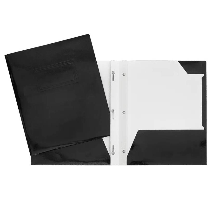 Duo-tang Carton Laminé, attaches et pochettes, Noir