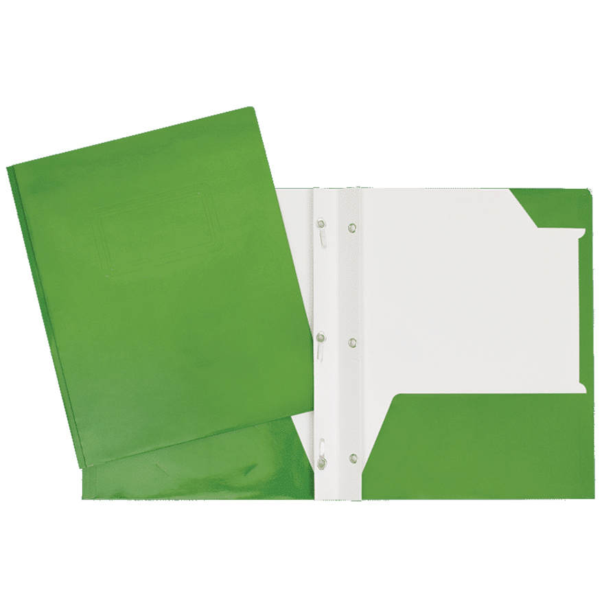 Duo-tang Carton Laminé, attaches et pochettes, Vert pâle
