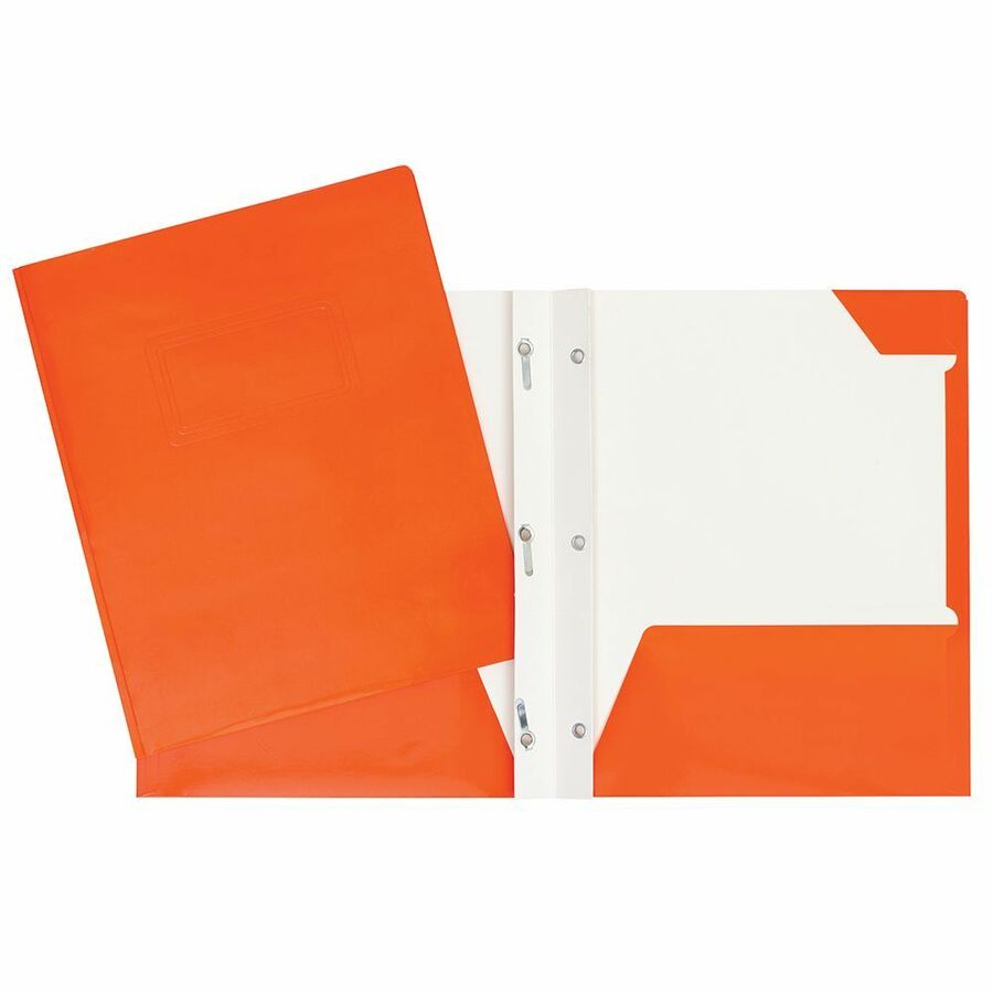Laminated Cardboard Duo-tang with Fasteners and Pockets, Orange