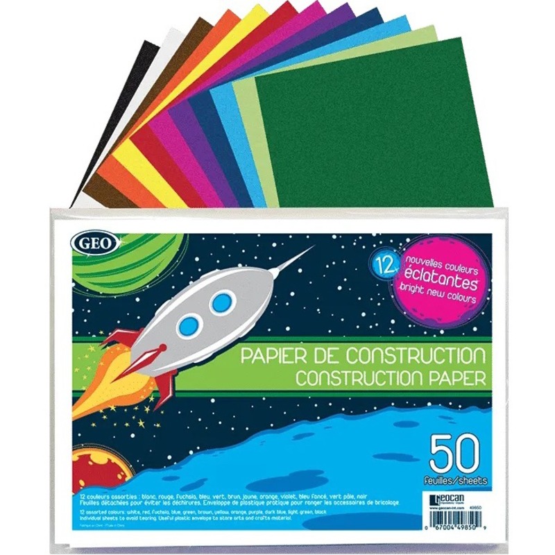 Papier construction dans une enveloppe en poly Géocan (50 feuilles)