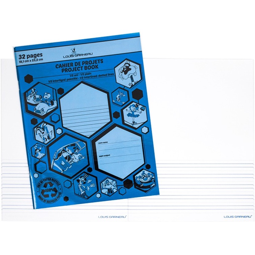 Louis Garneau Project Notebook, 1/2 Plain, 1/2 Interlined and dotted, Blue(LG30)