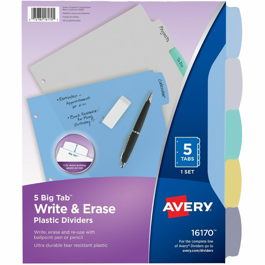 [787598] Big Tab™ Write & Erase Plastic Dividers (Pack of 5)