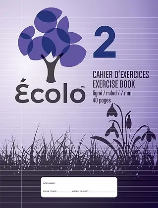 Cahier d'exercices Écolo #2, Ligné, 3 trous, 40 pages