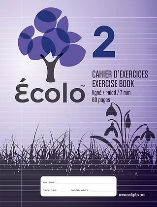[EC2-80] Cahier d'exercices Écolo #2, Ligné 7 mm, 3 trous, 80 pages