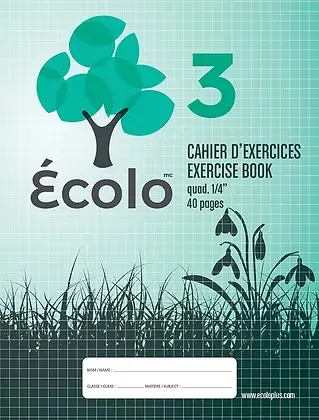 Cahier Écolo #3, Quadrillé 4 carrés au pouce, 3 trous, 40 pages