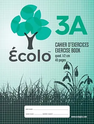 Cahier Écolo #3A, Quadrillé 0.5 cm, 3 trous, 40 pages