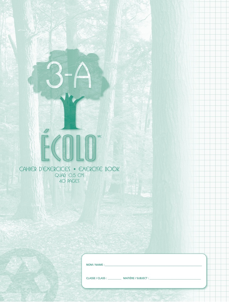 Cahier Écolo #3A, Quadrillé 0.5 cm, 40 pages