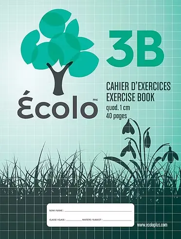 Écolo Quadruled Notebook EC3B, 1 cm, 3 holes, 40 pages