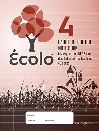 Cahier d'écriture Écolo #4, Interligné et pointillé 5 mm, 3 trous, 40 pages