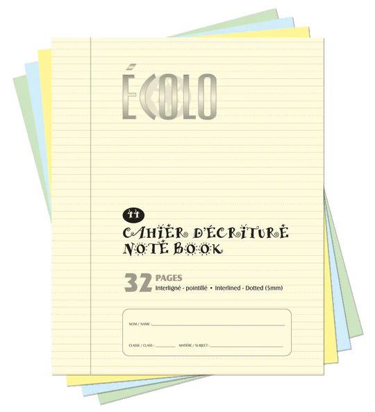 Cahier d'écriture Écolo #44, Interligné et pointillé, 32 pages, Ivoire