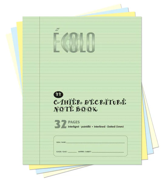 Ecolo Writing Book #44, Interlined and Dotted, 32 p., Vert