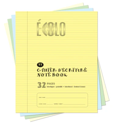 [EC44J] Cahier d'écriture Écolo #44, interligné et pointillé 5 mm (32 pages), Jaune