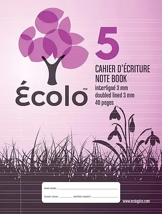 Cahier Écolo #5, Interligné 3mm, Margé, 3 trous, 40 pages