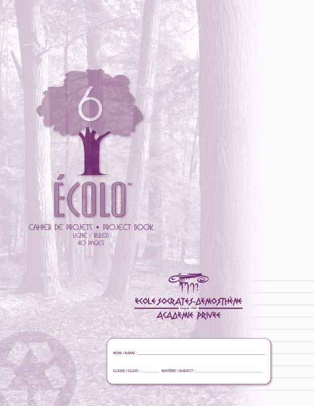 Cahier de projet Écolo #6, Ligné 8 mm au bas, 3 trous, 40 pages