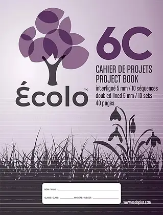 Cahier de projet Écolo 6C, Interligné et pointillé, 10 séquences, 3 trous, 40 pages