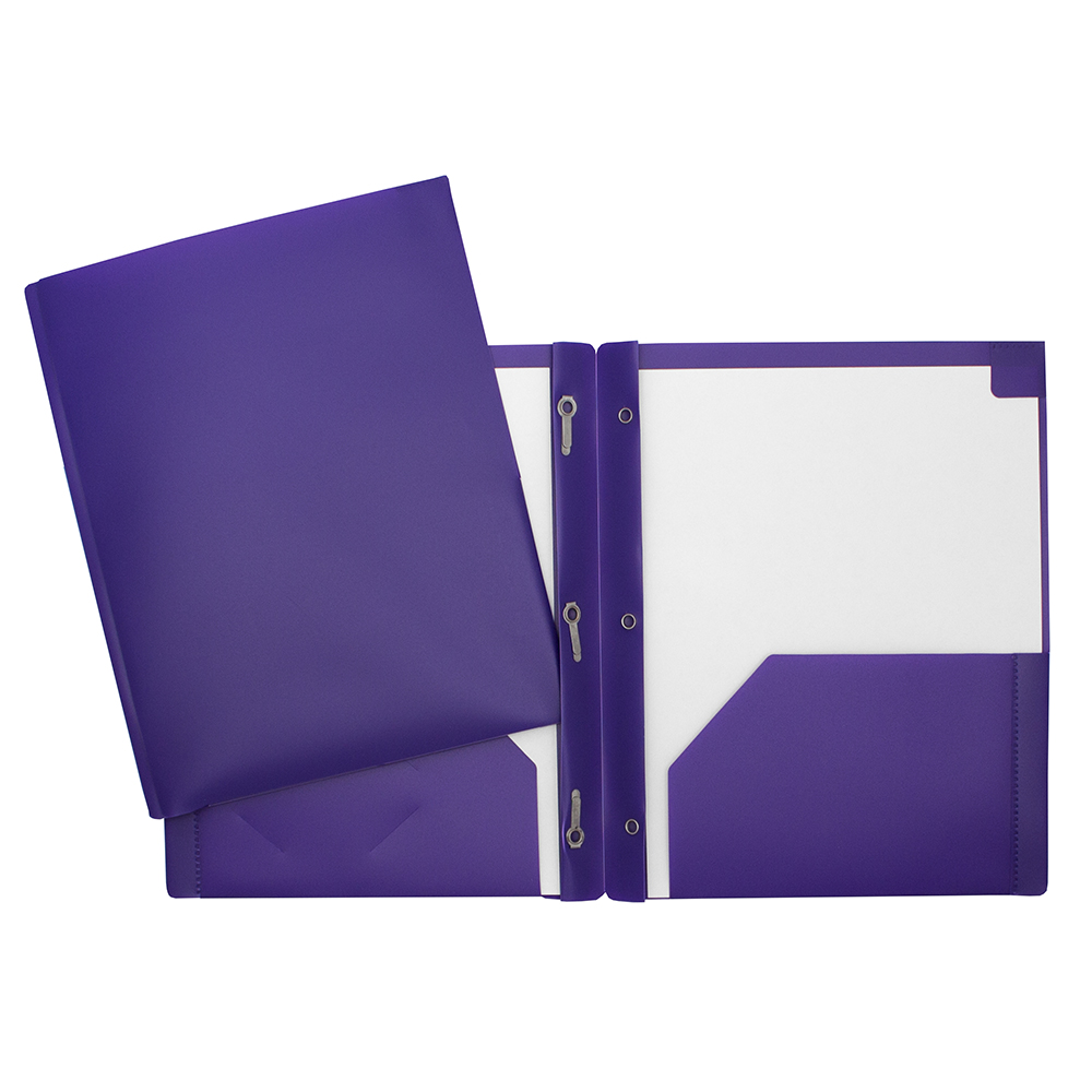 Hard Plastic Duo-tang with Fasteners and Pockets, Purple
