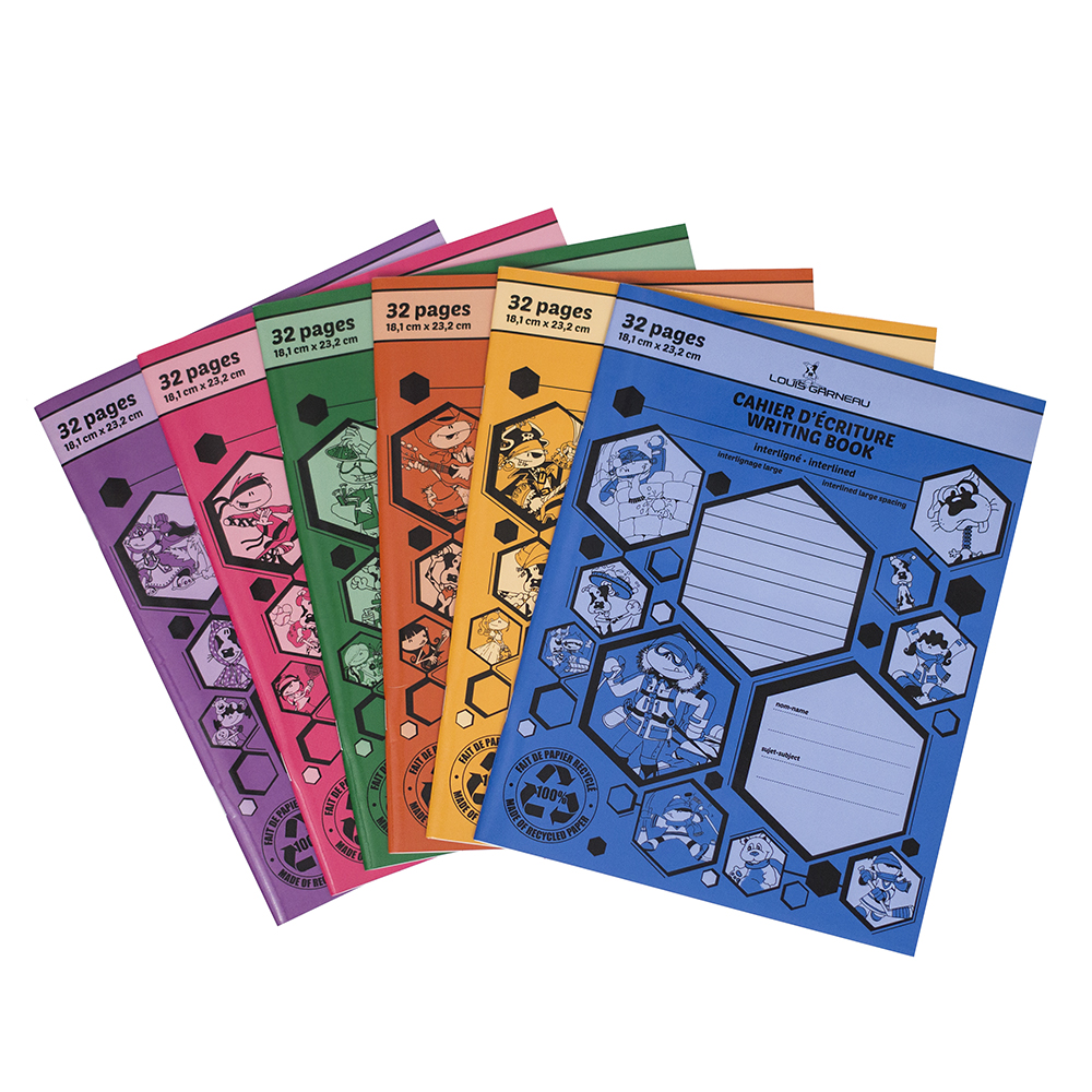 Cahier d'écriture Louis Garneau (LG25), Interligné large, Coul. Ass.