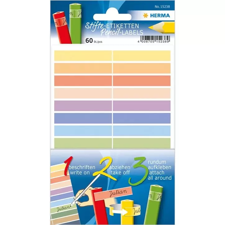 [H15239] Étiquettes pour crayons, Coul. ass. (Pqt de 60)