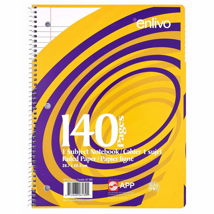 Cahier ligné à reliure spirale, 1 sujet, format lettre, 140 pages