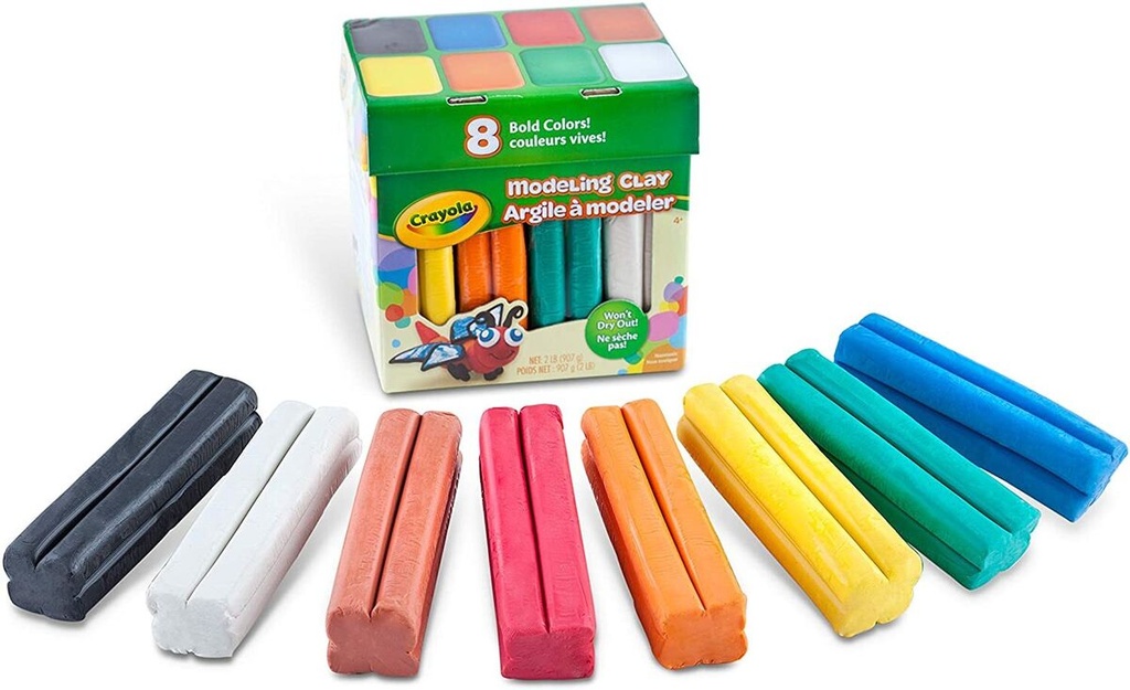 Argile à modeler Crayola, grand format, 8 batons de 4 oz (rouge, bleu, vert, jaune, brun, noir, orange, blanc)