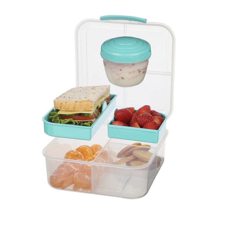Contenant cubique bento TO GO?? de 1,25 L avec pot à yogourt Sistema, Coul. Ass.