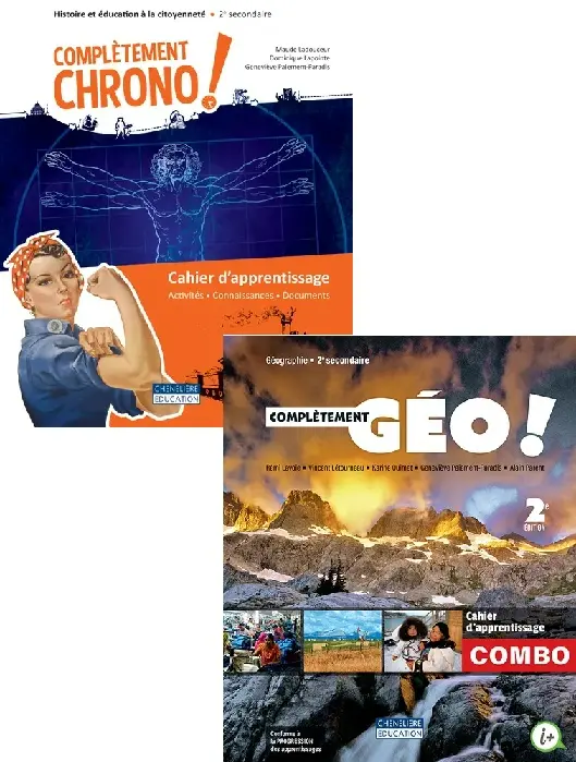 [9998202510544] Combo cahiers d'apprentissages (Sec. 2) Complétement Géo! et Complétement Chrono! incluant le fascicule Mes bases en géo + activités int. - 1 an - Versions imprimée et numérique (ISBN: 9998202510544)
