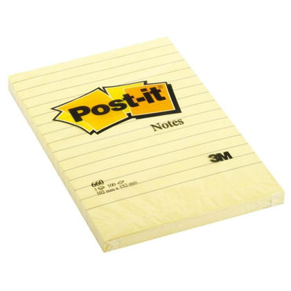 Post-It Sticky Notes, 4" x 6", Lined (1 pad of 100 sheets)