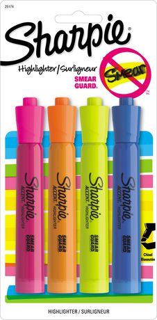 Sharpie Tank Style Accent Highlighters, Chisel point (Pkg of 4 different colors)