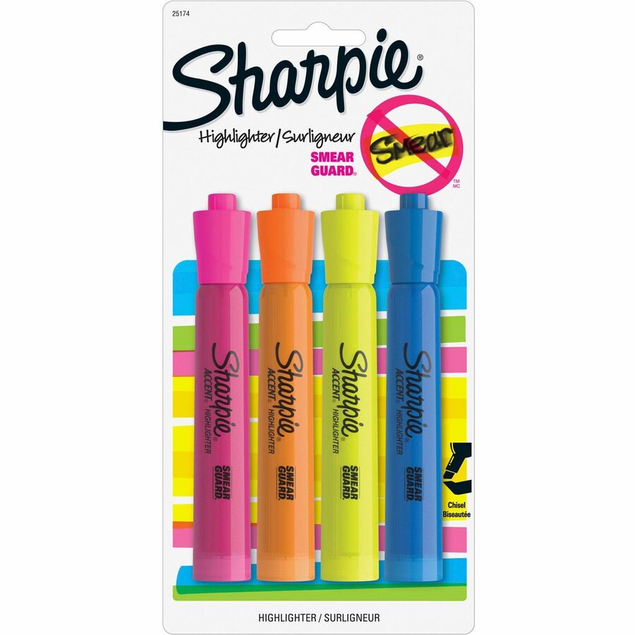 Sharpie Tank Style Accent Highlighters, Chisel point (Pkg of 4 different colors)