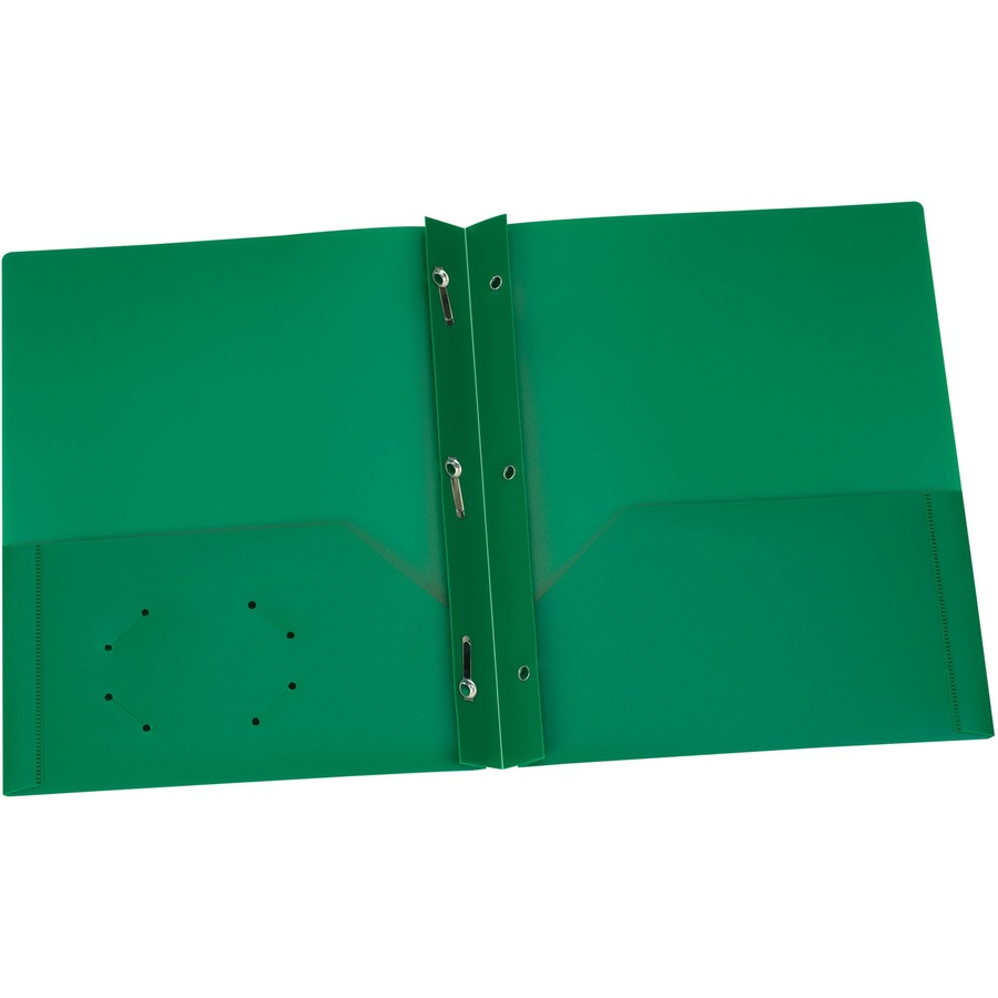 Duo-tang Oxford en plastique rigide attaches et pochettes, Vert