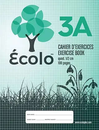 Ecolo Quadrulet Notebook #3A, 0.5, 3 holes, 100 pages