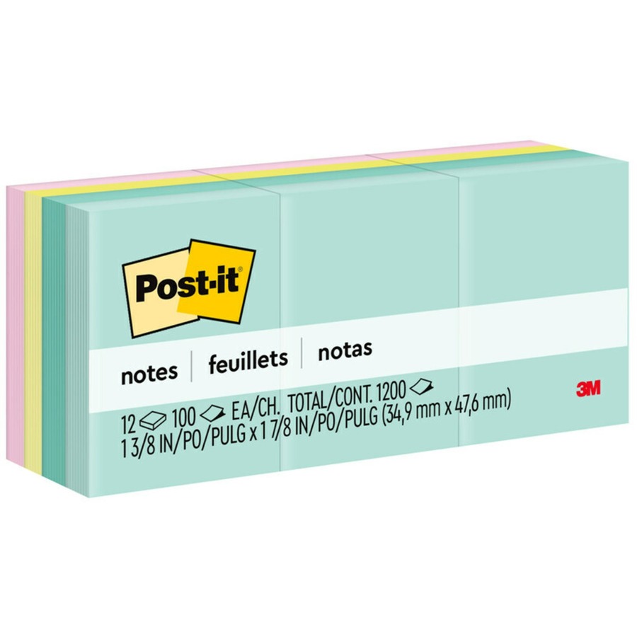 Post-It pad, 34.9 mm x 47.6 mm, 12 pads of 100 sheets