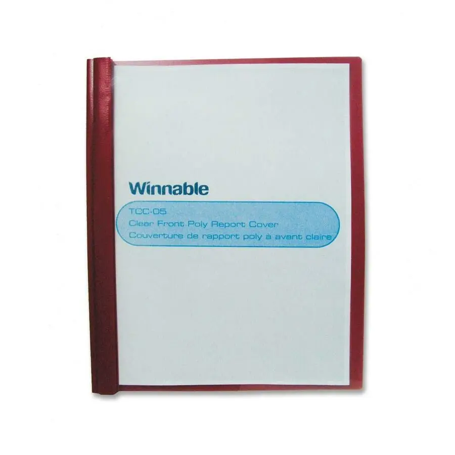 Duo-tang Plastique souple avec attaches, devant transparent, Rouge