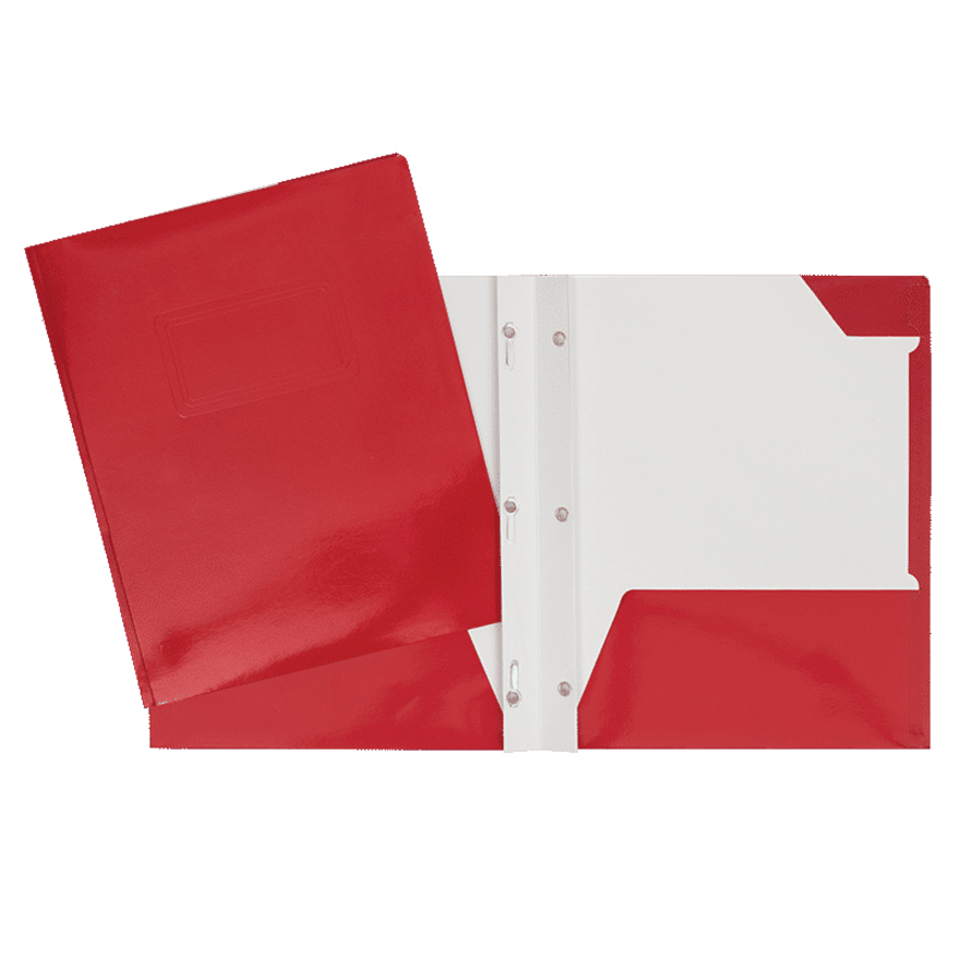 Laminated Cardboard Duo-tang with Fasteners and Pockets