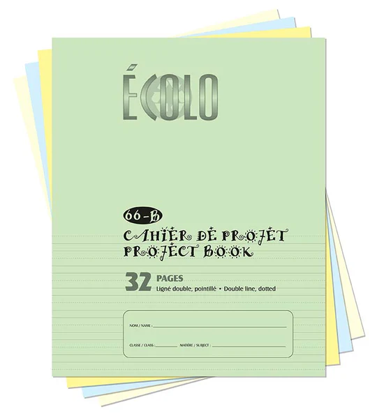 [EC66B-V] Ecolo Project Book #66B, 1/2 Interlined and Doted - 1/2 Blank, 32 pages (Green)