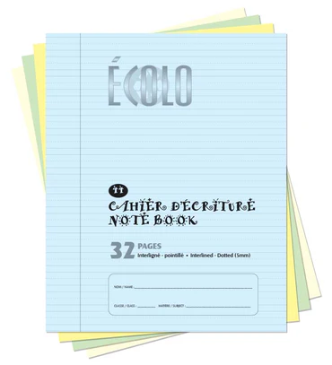 Ecolo Writing Book #44, Interlined and Dotted, 32 p.