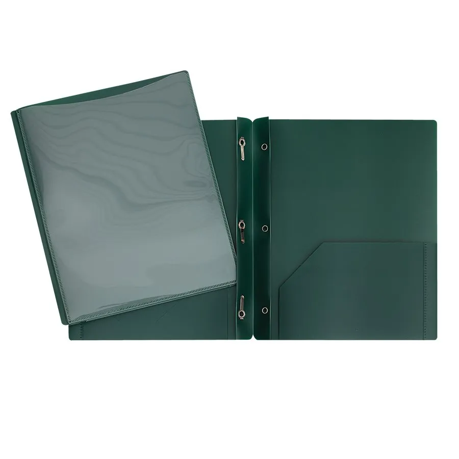 Hard Plastic Duo-tang with Fasteners and Pockets, Clear front pocket
